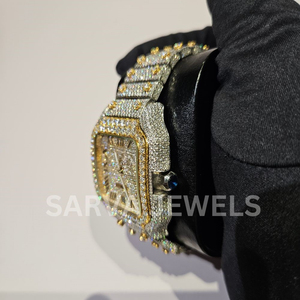 Montre mécanique de luxe haut de gamme, design carré, acier inoxydable, verre, étanche, mouvement ETA, date automatique, moissanite VVS - Product Image 5