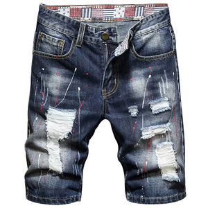 Venta al por mayor verano nuevos hombres azul claro bordado angustia Denim cargas vintage streetwear Jean shorts hombres verano cargo shorts - Product Image 2