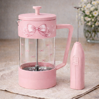 Cafetière à piston rose mignonne WS avec mousseur à lait, coffret cadeau, logo personnalisé, ensemble de vente en gros, modèle WS-T102ST