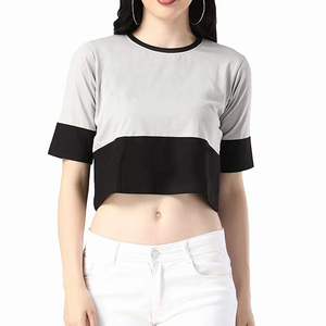 Top corto liso de algodón de primera calidad, camisetas ajustadas personalizadas para mujer, camisetas recortadas personalizadas para mujer, ropa de calle informal - Product Image 1