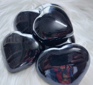 Nueva llegada negro obsidiana corazón Palma piedra hinchada corazón Natural para la curación, forma de corazón piedra decorativa Showpiece - Product Image 3