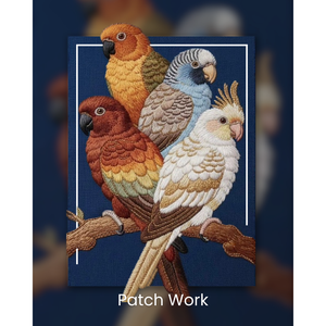 Patchwork brodé à la main motif grappe de perroquets, personnalisable avec logo, style à coudre pour vêtements et chapeaux Tiger Merrow - Product Image 1