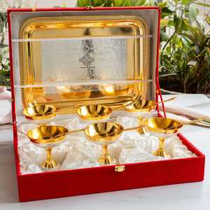 Juego de 6 Tazones para Helado Plateados y Pulidos en Oro, con Cucharas y Bandeja, para Ocasiones Festivas como Diwali - Product Image 2