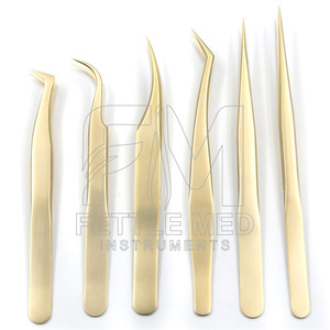 Professional Fettle Med Gold Coated Stainless Steel Eyelash Extension Tweezer | Anti-Static Durable Precision Volume Lash <b>Tool</b> - Product Image 2