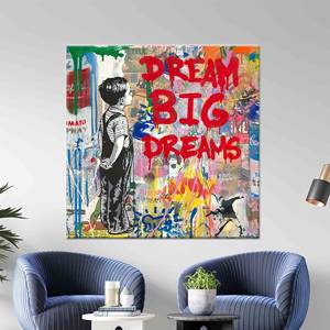 Impresión moderna en lienzo: arte de grafiti de Banksy, decoración de pared Dream Big Dreams, lienzo enrollado de 1 pie - Product Image 1