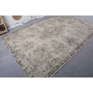 Alfombra de lana Vintage Diseño de retales beige y negro Rectángulo hecho a mano de 7x9,7 pies para entrada Sala de estar o dormitorio - Product Image 2