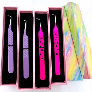 GETUP BROSONS IMPEX Professional Eyelash Extension Tweezers Stainless Steel <b>Silver</b> Tip 90 Degree Angle Diamond Grip Anti-Static - Product Image 1