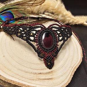 Collier en macramé vintage fait à la main avec pendentif en labradorite de 25 à 30 mm sur cordons argentés, cadeau de mariage, chaînes - Product Image 6