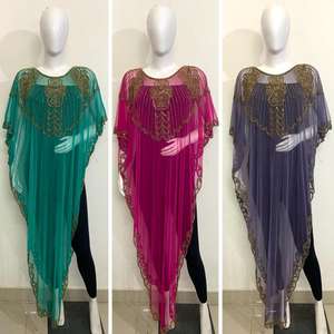 Vêtements de plage noirs faits à la main de style africain pour femmes poncho en filet caftan perles brodées paillettes cristal haut court droit - Product Image 6