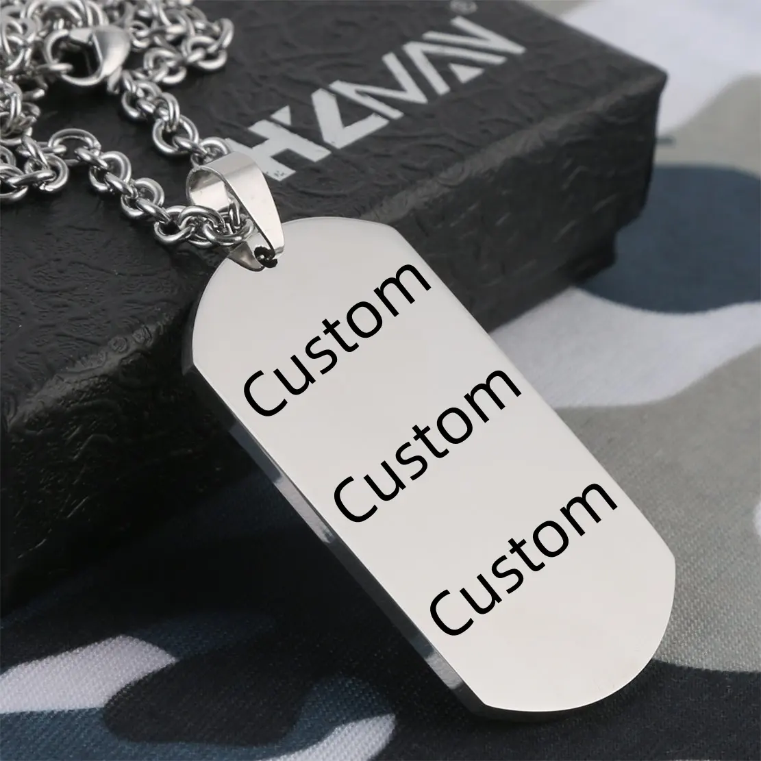 custom logo name pattern Mens High Polishing Stainless Steel 316L Dog Ta g Link Chain Pendant Necklace