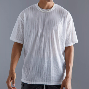 เสื้อยืดผู้ชายผ้าฝ้าย100% โอเวอร์ไซส์ไหล่ตกไซส์พร้อมโลโก้ตามสั่ง/ดีไซน์ล่าสุดเสื้อแนวสตรีทตาข่ายสำหรับผู้ชาย - Product Image 6
