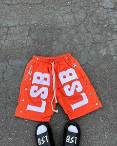 Logo personnalisé Short à cordon grande taille pour hommes avec patch vieilli et impression bouffante 100% coton Short pour hommes lavé à la pierre à l'acide - Product Image 2