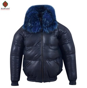 Handmade Men's Casual Navy Goose Style V-Bomber <b>Jacket</b> with Detachable Faux <b>Fur</b> <b>Hood</b> Zipper Closure Winter Fall Gift <b>for</b> Him - Product Image 1