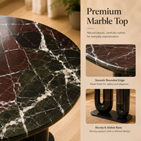 Table à manger ovale moderne et écologique en marbre avec base à double piétement et cadre noir brillant, 10 places