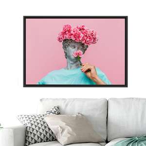 ภาพพิมพ์บนผ้าใบลายดอกไม้พร้อมรูปปั้นชายโบราณสุดหรู 1P:กรอบสีดำ - Product Image 1