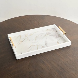 Elegante bandeja de servicio real de mármol con forma de rectángulo de varios colores con asas de Metal bandeja de mármol decorativa decoración del hogar - Product Image 4