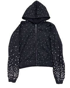 Sweat à capuche zippé streetwear personnalisé en gros, 100 % coton, molleton bouclette, délavé à l'acide, avec personnalisation intégrale en strass - Product Image 2