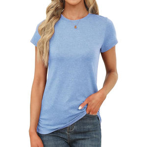 Camiseta de Verano Casual para Mujer, Corte Regular, Cómoda, de Algodón Puro, Manga Corta, Cuello Redondo, Ecológica, de Secado Rápido, Transpirable, al por Mayor, Personalizable - Product Image 1