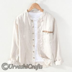2024 Spring Luxury Linen Men's Long <b>Sleeve</b> <b>Shirts</b> Adult Custom Linen <b>Shirts</b> for Men Loose Casual Elegant Stand Collar <b>Shirts</b> OEM - Product Image 1