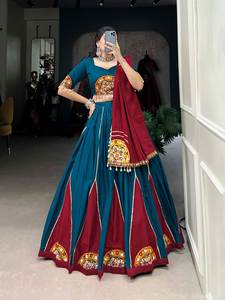 Dernier Designer Pur Rayonne Coton Gamthi Patch Travail Lehenga Choli Par FabZone - Product Image 5