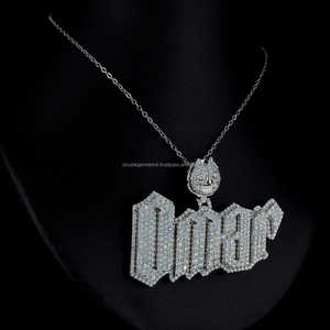 จี้เพชรรูปตัวอักษร VVS Moissanite 925สร้อยคอเงินคิวบาพร้อมจี้ชุบทองสไตล์ฮิปฮอป - Product Image 3