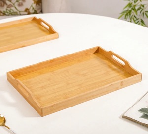 Plateaux de service en bois classiques avec poignées latérales Design rectangulaire durable Parfait pour les collations au thé et au café et le petit déjeuner - Product Image 4