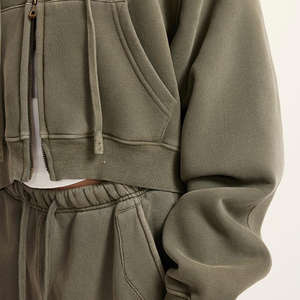 Hoodie Custom Logo <b>Fleece</b> Thick <b>Thermal</b> Crop Tops Double Zipper Solid Winter 100% Cotton Streetwear Breathable Plain Dyed - Product Image 5