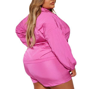 Nuevo estilo, pantalones cortos cortavientos impermeables completamente personalizados para mujer, conjunto de 2 piezas, decoración de botones con cuello levantado, patrón sólido - Product Image 4