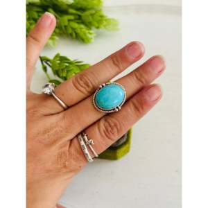 Anillo de Plata de Ley con Turquesa Kingman Estilo Suroeste, Talla 6.5, Incrustación en Bisel sobre Acero Inoxidable con Baño de Oro Rosa de 18K, Regalo - Product Image 2