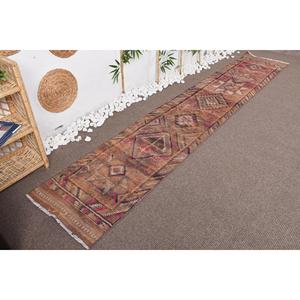 Tapis vintage Herki 2,1 x 11,8 pieds, tapis turc rouge uni en laine - Product Image 4