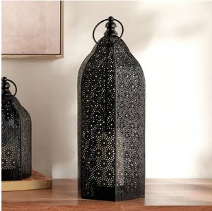 Lanterne marocaine élégante en métal noir, travail de découpe complexe, porte-bougie, crée une lumière ambiante chaleureuse pour la décoration de la maison et les cadeaux - Product Image 3