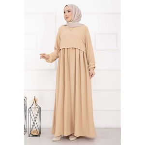Vestido estilo bolero de silueta holgada en color latte con cintura imperio en tela crepé - Product Image 1