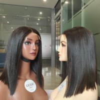 Perruques Cheveux Vietnamiens Naturels Bob Lisses OS avec Frontal HD et Closure en Dentelle pour Femmes Noires