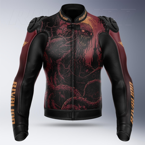 เสื้อแจ็คเก็ตมอเตอร์ไซค์สำหรับผู้ชาย ระดับ CE 2 สีดำแดง ไซส์ XL ระบายอากาศได้ดี ผลิตจากหนังวัว/หนังจิงโจ้ สำหรับขับขี่บนถนนและแข่งรถ พร้อมแผ่นรองหลัง - Product Image 1