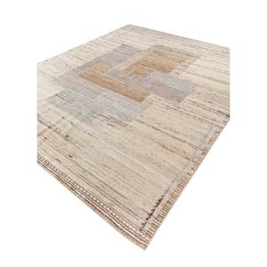 พรมขนสัตว์สีน้ำตาลเบจ Blythe แบบถักมือสไตล์อัฟกัน รุ่น Re-1453-Abstract สำหรับห้องนั่งเล่น พรมปูพื้นบ้าน ทางเดิน รูปทรงสี่เหลี่ยมผืนผ้า ดีไซน์แบบ Patchwork - Product Image 2