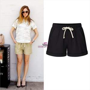 Summer New Women's Fashion Drawstring Pants Solid Color Lacing <b>Shorts</b> <b>Wide</b> <b>Leg</b> Casual <b>Short</b> Pants Summer <b>Shorts</b> - Product Image 4