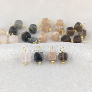 Abalorio de piedras preciosas de cubo de cuarzo rosa para collar Colgante de cubo de lujo semiprecioso de Plata de Ley 925 para mujer - Product Image 5