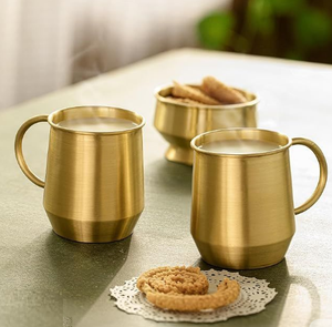 Tasse à café et soucoupe en acier inoxydable métallique double couche épaissie, faite à la main, résistante à la chaleur, pour la maison et le bureau - Product Image 2