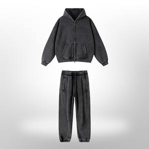 Conjunto de chándal acampanado lavado ácido personalizado 100% algodón Vintage con capucha y pantalones de chándal Jogger de talla grande para invierno - Product Image 2