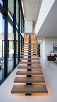 CBMMart Mono Stringer / Beam Escalier d'intérieur en bois massif avec rampe en verre et lumière LED