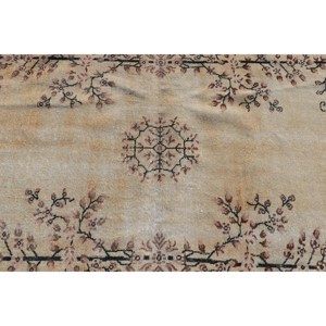 พรมลายดอกไม้สีน้ำตาลสไตล์วินเทจ ขนาด 3.5x6.4 ฟุต ทำจากขนสัตว์ - Product Image 5