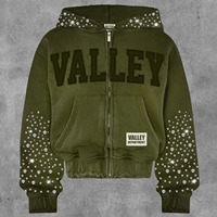 Sweat à capuche court pour homme 100 % coton molletonné, coupe carrée, délavé à l'acide, avec impression numérique personnalisée et fermeture éclair entièrement ornée de strass, collection Printemps
