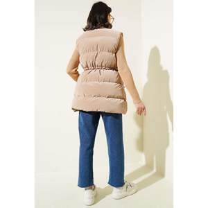 Chaleco acolchado mate de túnel de cintura de talla grande para mujer largo/cintura/longitud corta bordado de tela impermeable disponible Color Latte - Product Image 2