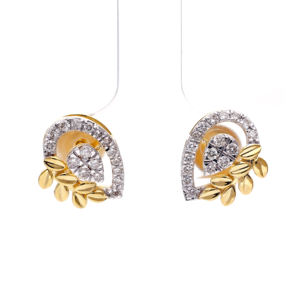 Pendientes de Botón de Lujo con Diseño de Hoja Botánica en Oro de Dos Tonos y Diamantes para Mujer - Product Image 3