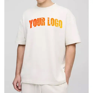 Camiseta tejida de diseño liso de gran tamaño de algodón 100% para hombre, impresión Digital con logotipo personalizado impreso, de talla grande para hombre - Product Image 1