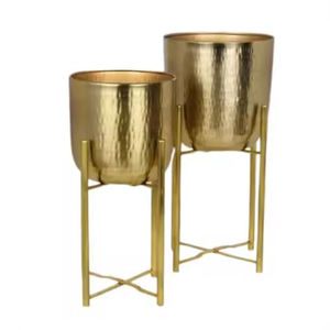 Macetas de Metal martillado con soporte de Color dorado de hierro Atractivo hogar jardín decoración macetas flores hierbas contenedor - Product Image 2