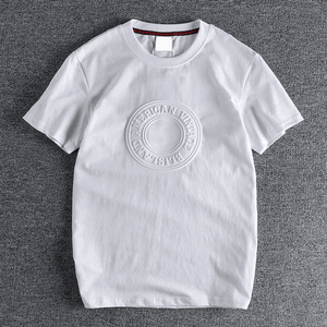 Vente en gros T-shirt 3D gaufré T-shirt lourd pour hommes Pull-over T-shirt personnalisé en relief de couleur noire unie thermique pour hommes - Product Image 2