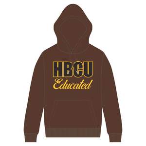 Brown <b>Men</b> HBCU Educated Pullover Hoodie Yellow Chenille and Embroidered Design Greek Life Apparel Custom College <b>Clothing</b> - Product Image 2