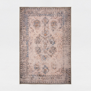 Alfombra de área de pelo bajo, lavable y plegable, de chenilla turca, estilo Art Deco, con diseño floral vintage desgastado en tonos taupe y malva, OEM ODM - Product Image 1