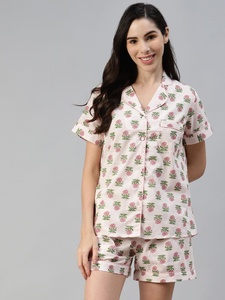 Conjunto de Pijamas de Algodón con Estampado Floral para Mujer, Diseño ODM, para Primavera, Verano, Otoño e Invierno, Cuello en V, Manga Corta, Cierre de Botones, Ropa de Dormir Informal - Product Image 6